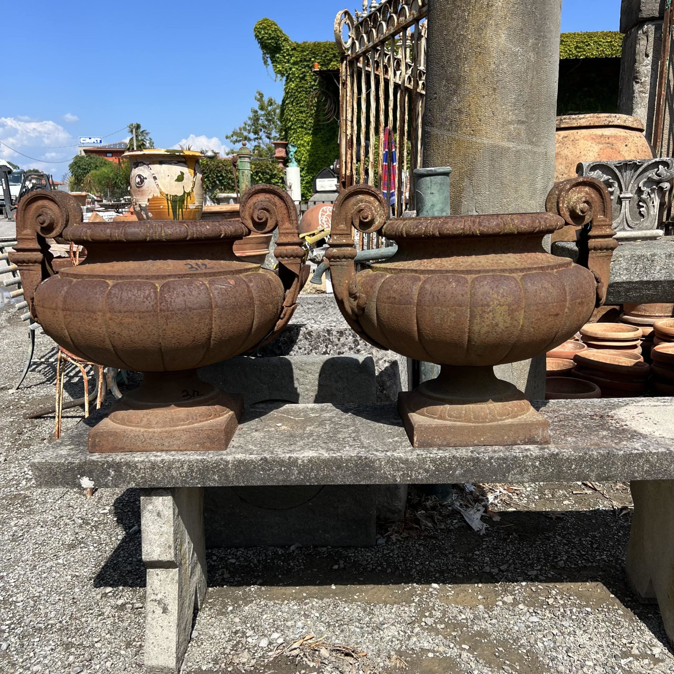 Pair of cast iron vases