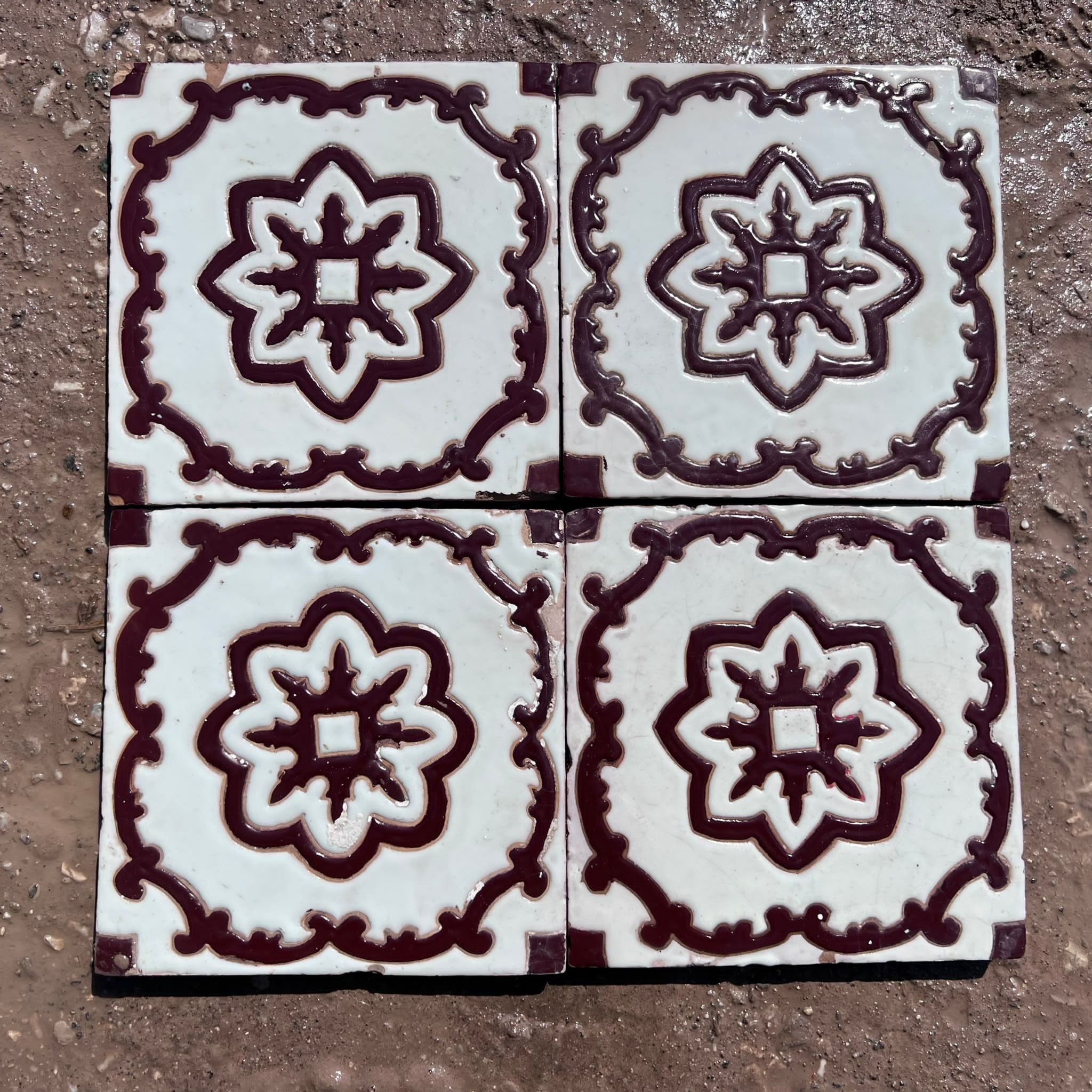 maioliche bianche con fiore marrone 