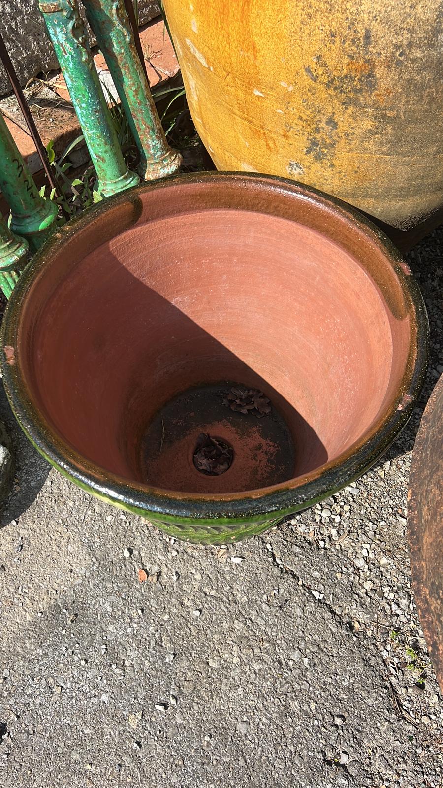 Green glazed terracotta vase