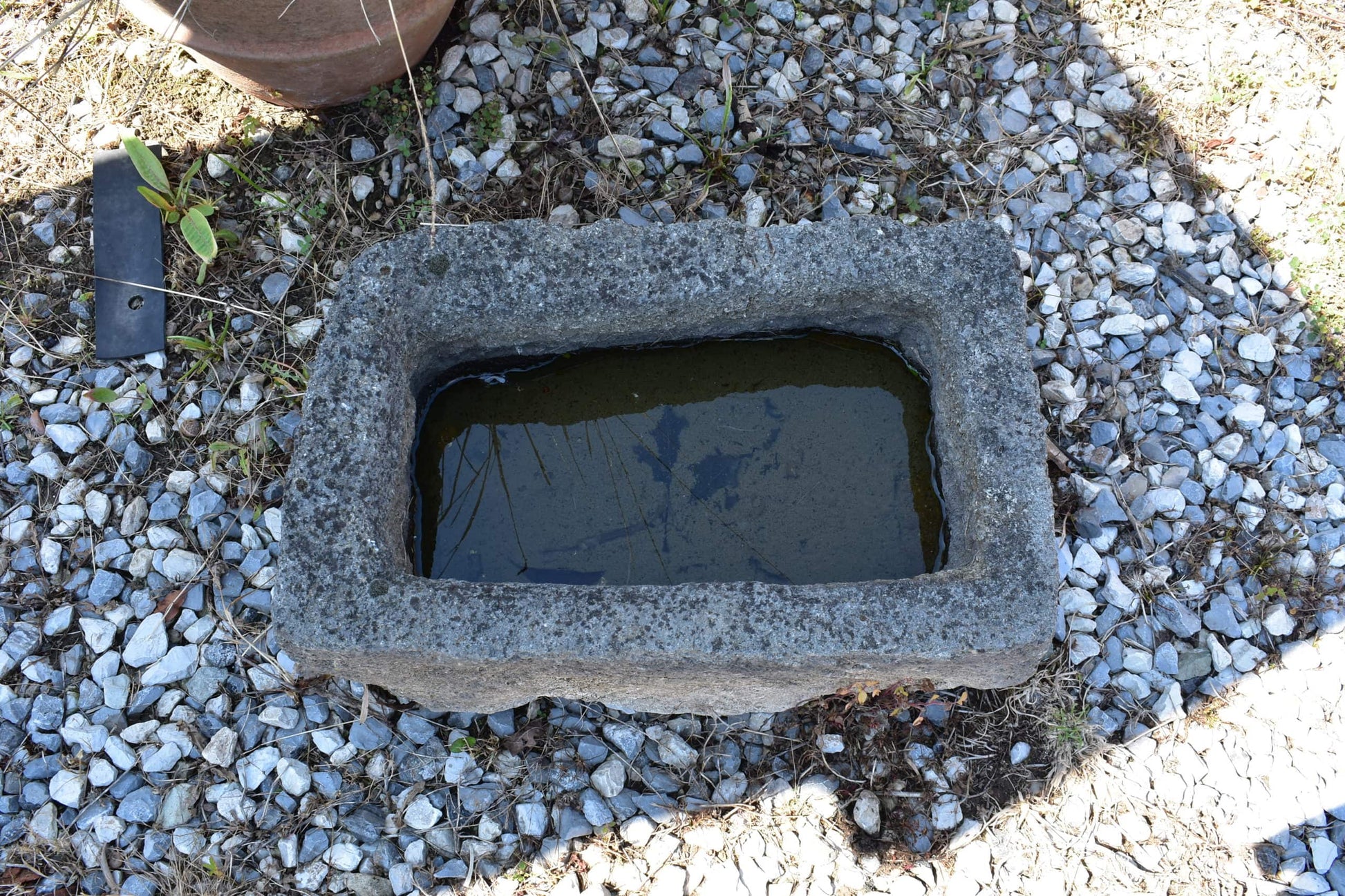 Vecchia vaschetta in pietra per giardini