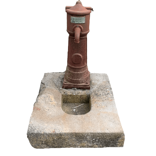Antique cast iron fountain with stone base