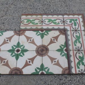 Floor with green and brown geometric design
