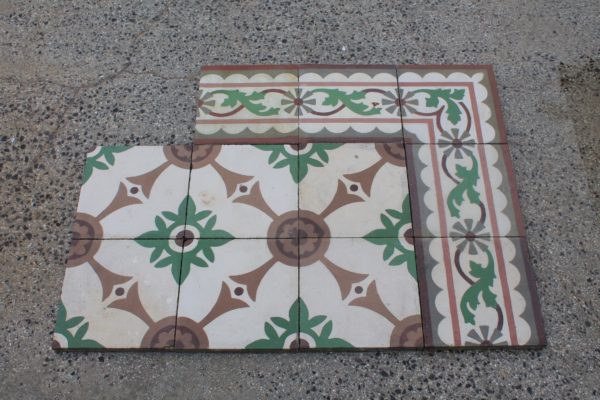 Floor with green and brown geometric design
